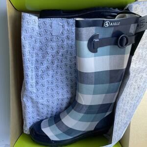 Aigle Polka Boot Caro Bleu Women's Size 7.5